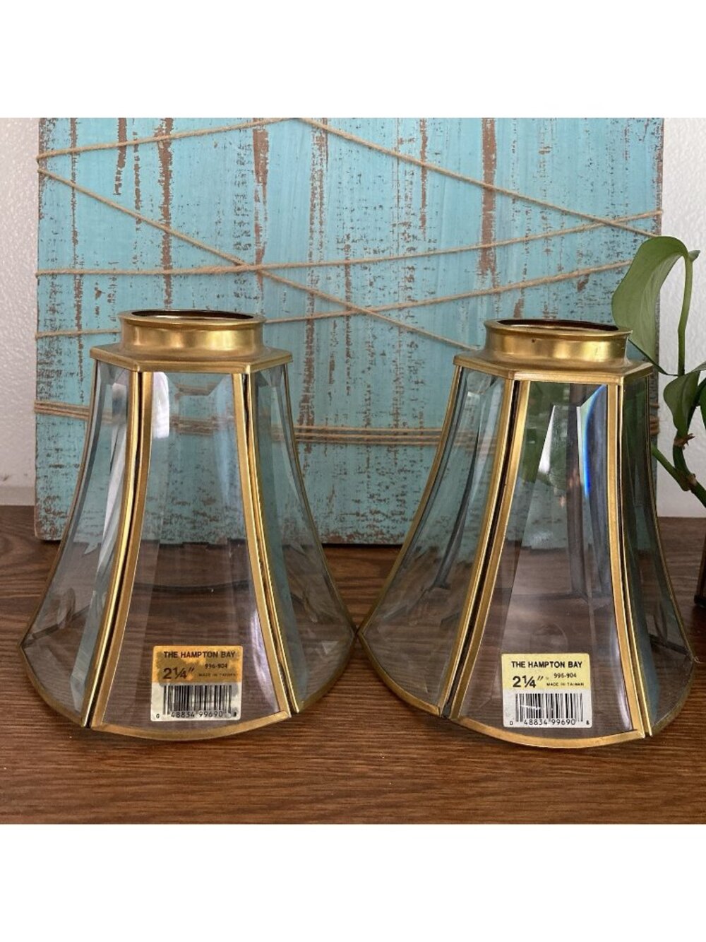Hampton Bay Beveled Glass BRASS 6-Panel Lamp Light Shade REPLACEMENT 2 1/4” 2 pc